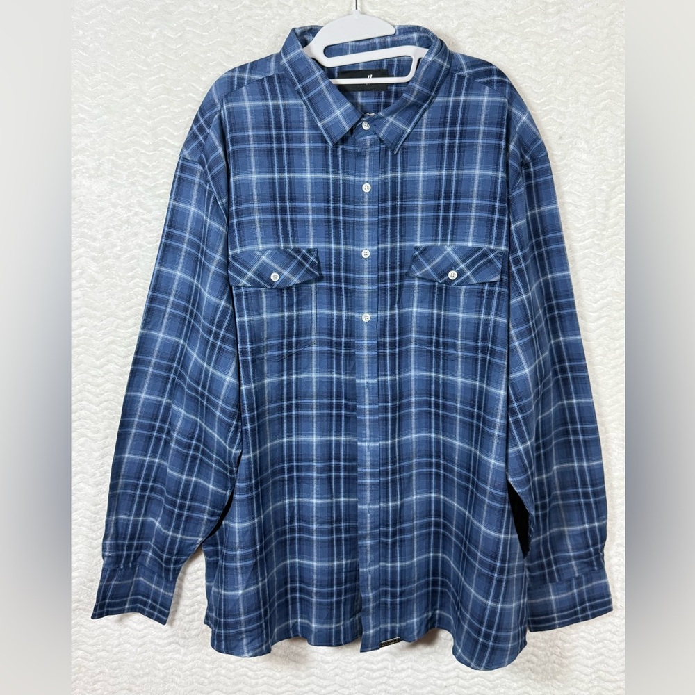 Sworn To Us Men's Blue Plaid Long-Sleeve Button-Down Shirt